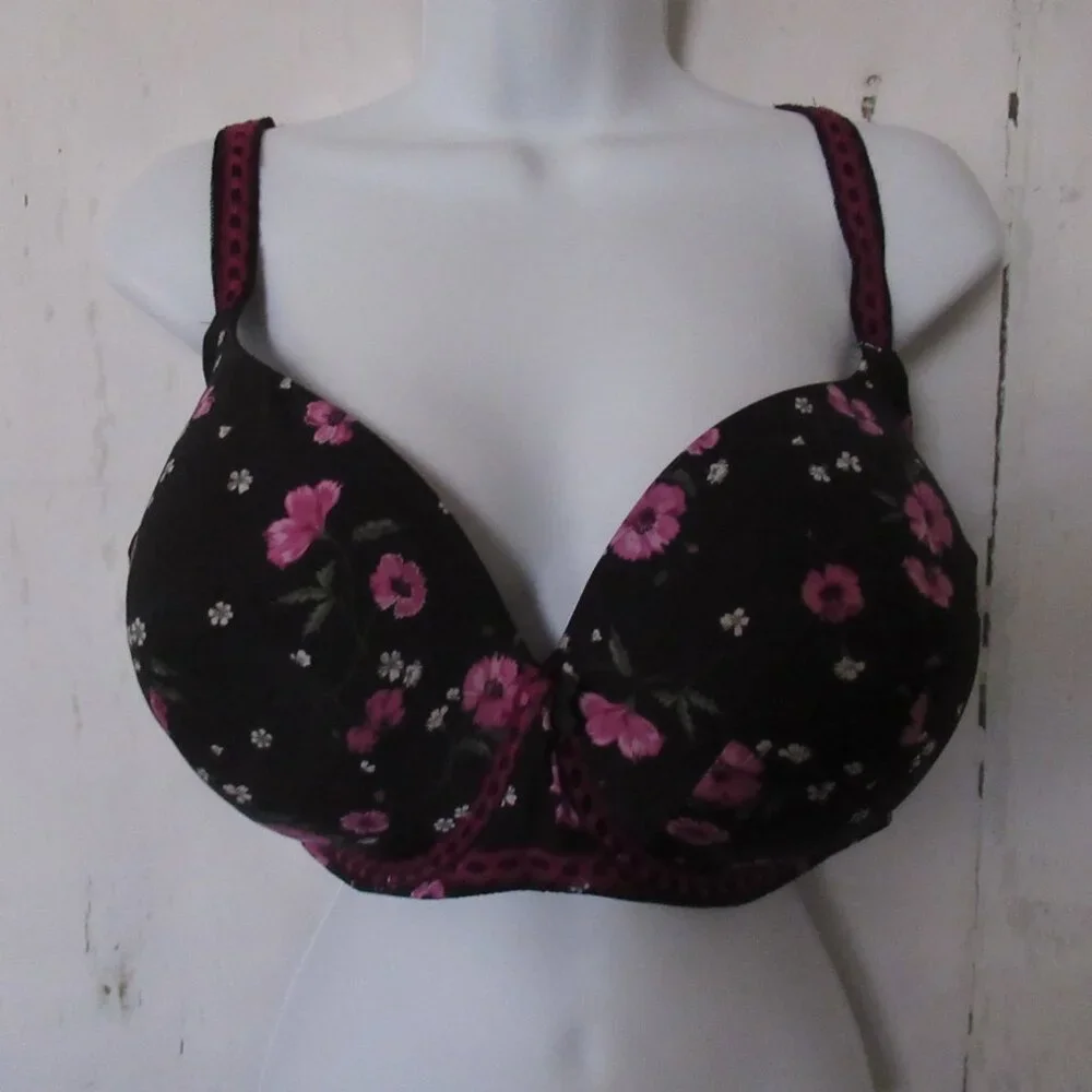 Torrid Curve Bra 46D Perfect T‎ Shirt Lightly Lined Black Floral Underwire Plus